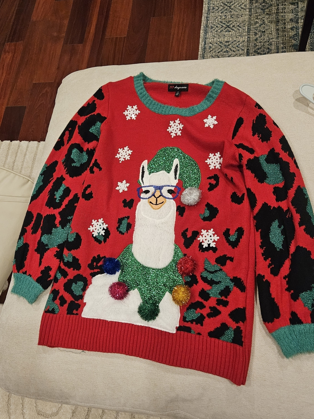 Festive Llama Christmas Sweater in Red & Green